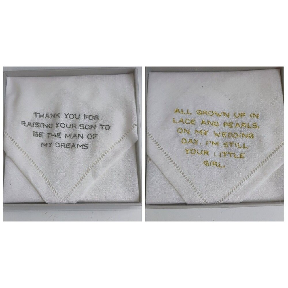 2 Wedding Handkerchief Bridal Gifts For Dad & FIL Embroided Mudpie